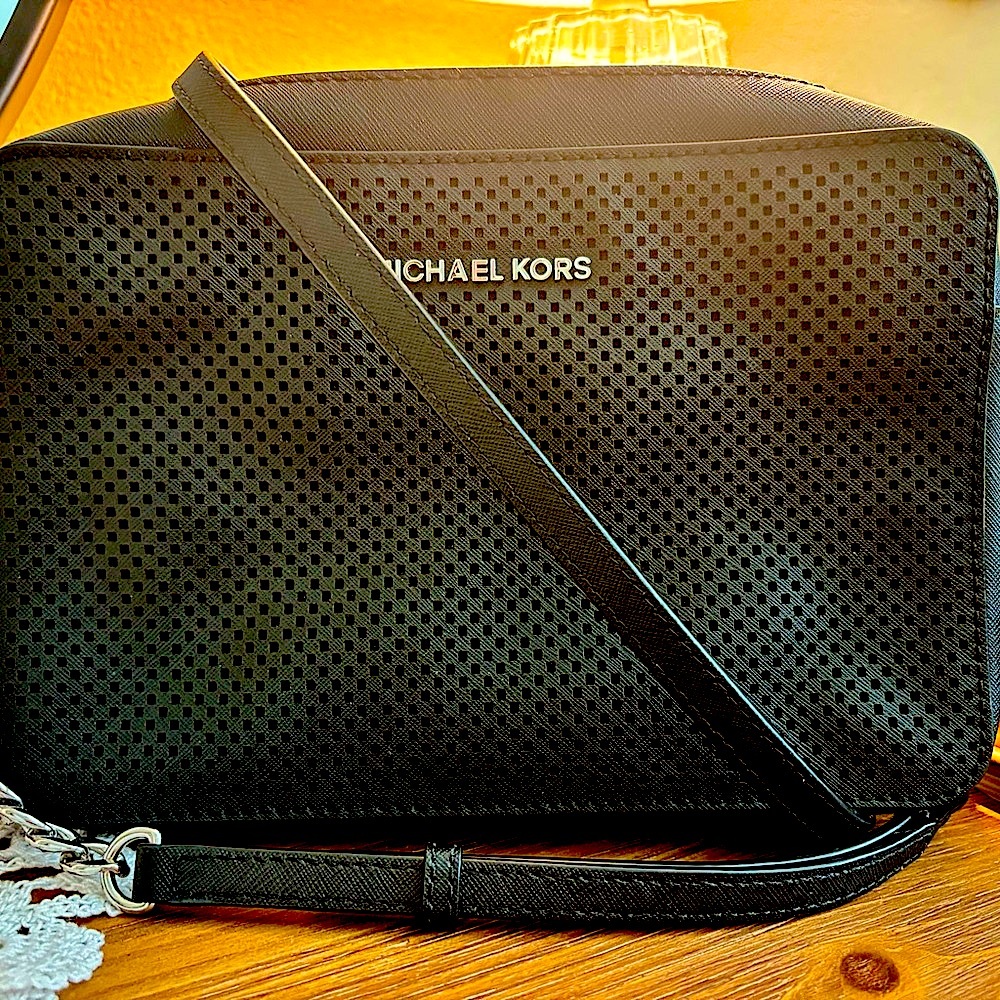 Michael Kors Perforated Black Messenger Bag